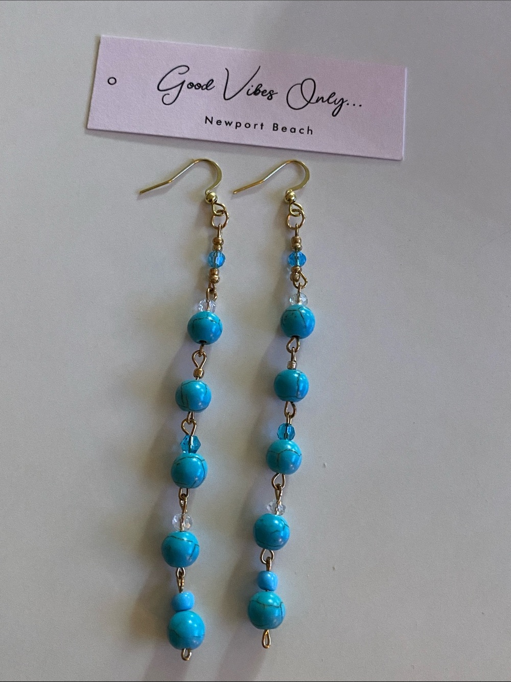Turquoise Bead Drop Earrings with Gold Hooks